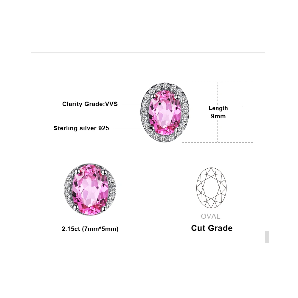 Jewelrypalace 2.1ct Oval Gemaakt Roze Saffier 925 Sterling Zilveren Oorbellen Voor Vrouwen Gemstone Fine Jewelry Anniversary Gift