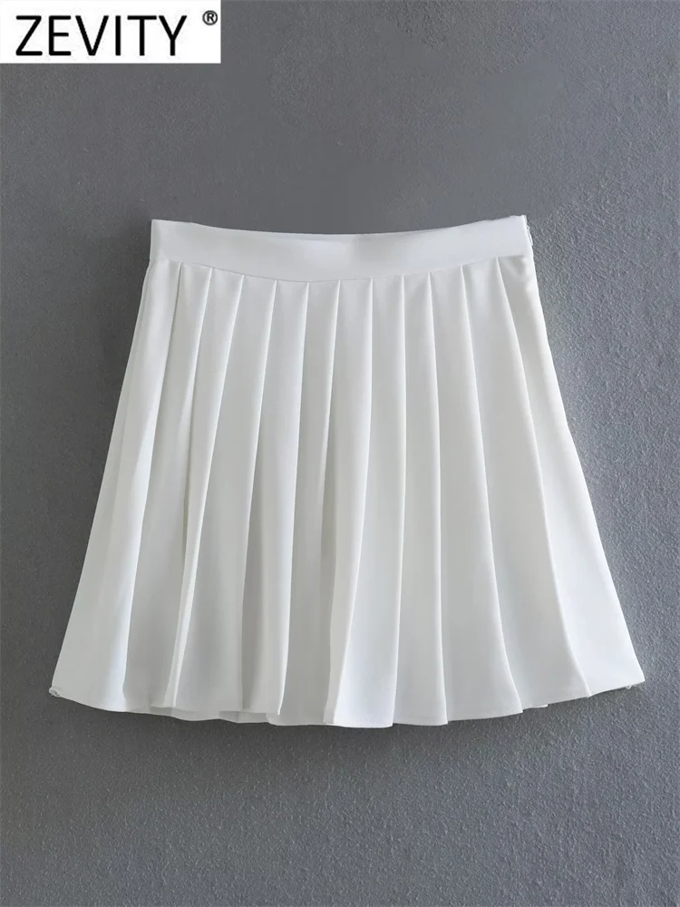 ZEVITY New 2023 Women Fashion White Pleated Shorts Skirts Female Side