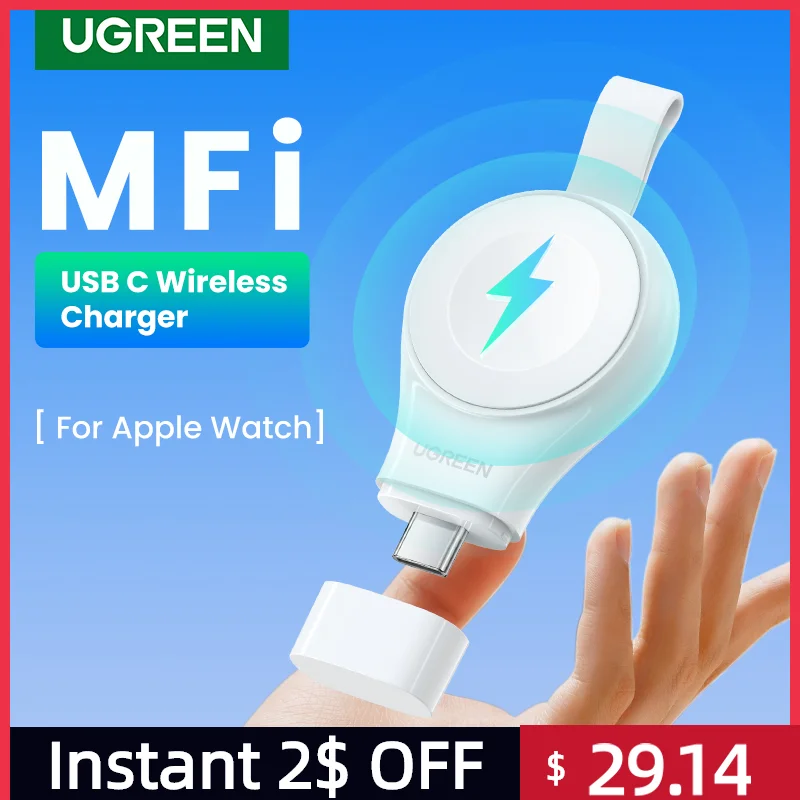 

UGREEN USB C портативное беспроводное зарядное устройство MFi для Apple Watch, беспроводное зарядное устройство s, магнитное быстрое зарядное устройство для Apple Watch серии USB C