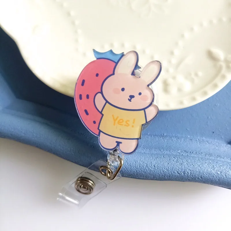 1 Piece Acrylic Retractable Nurse Badge Reel Retractable Badge Reel Badge Holder Badge Holder Keychain Retractable Id Tag Retractable Id Lanyard Cute Anime Bunny Bear Students Name Tag ID Card Holder Keychains Lanyard