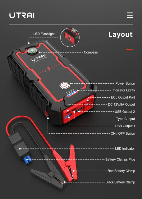 Démarreur de batterie de voiture portable - UTRAI, Démarreur