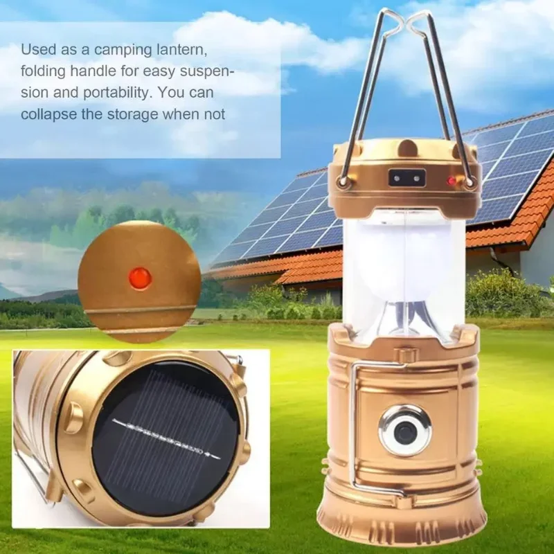 

Portable Solar LED Lantern Camping Telescopic Torch Folding Outdoor Camping Emergency Tent Lamp USB Rechargeable Working Light