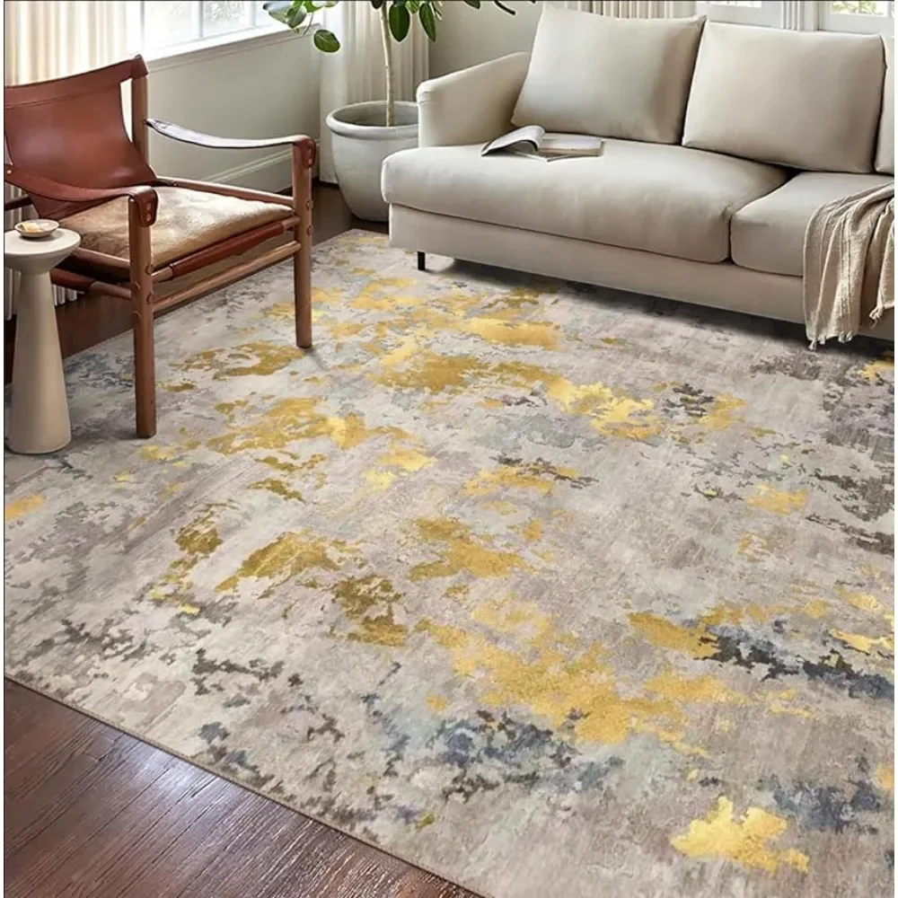 

Washable Rug,Ultra Soft Area 8x10,Non Slip Abstract Foldable,Stain Resistant Rugs for Living Room,Rugs Grey/Gold/Navy Carpet