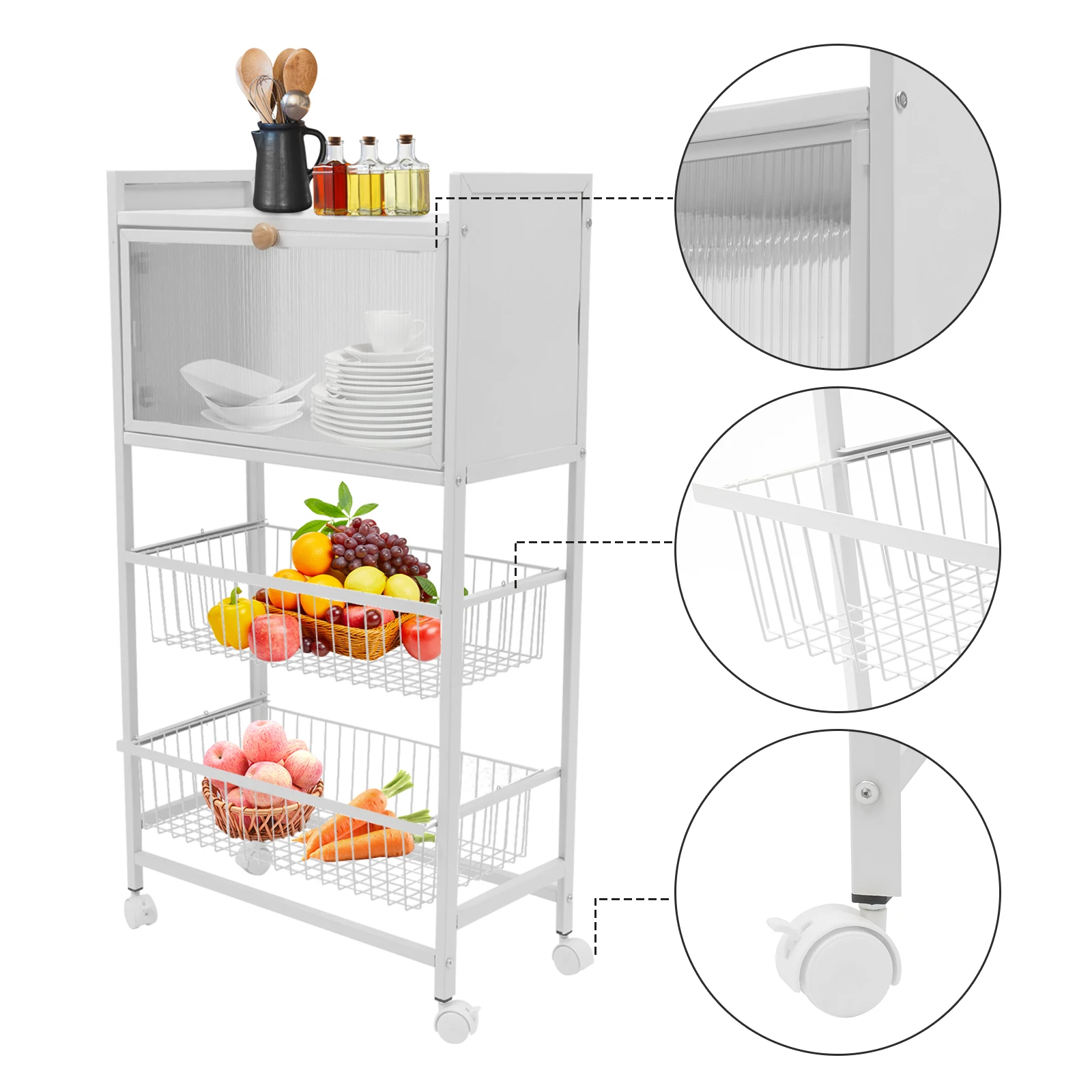 CNCEST 4-Tier Kitchen Baker's Rack Bread Rack Coffee Bar Station Microwave Oven Stand Utility Storage Cabinet