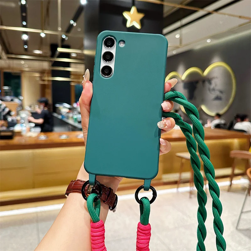 Étui de téléphone avec lanière et collier en bandoulière pour Samsung Galaxy S24 S23 S22 S21 S20 FE Plus Note 20 Ultra Coque arrière en silicone TPU souple_voghion.com