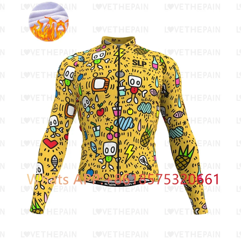 SLP Winter Thermal Fleece Cycling Jersey Top MTB Bike Outdoor slopline Men's Bicycle Clothing Long Sleeve Shirt Uniform