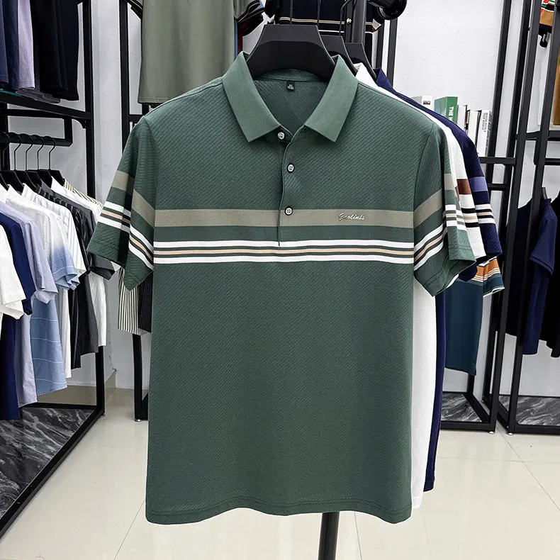 Light luxury brand striped decoration short sleeve polo shirt fashion embossed summer comfort breathable casual men's T-shirt 16 Se10d7781d984428e96230a726629a887F