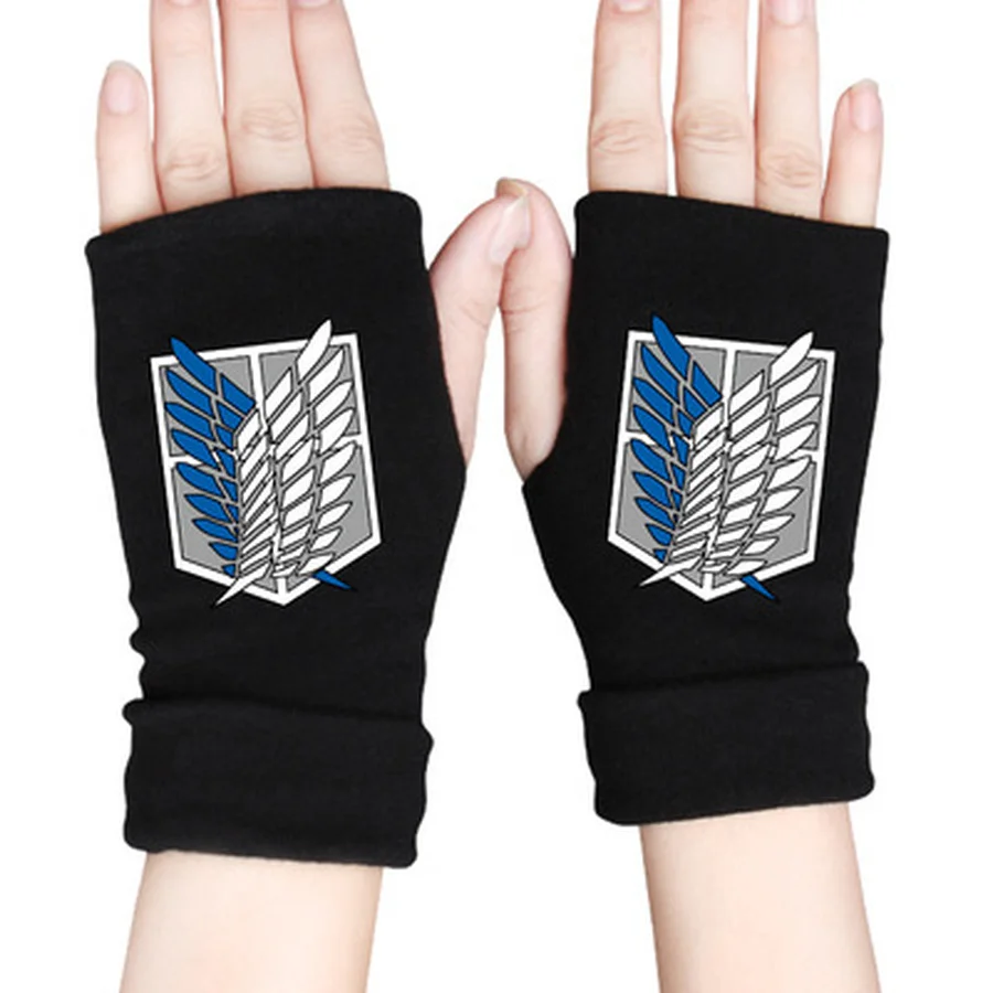 Anime Attack On Titan Half Finger Knitting Glove Wings Of Liberty Cotton Half Finger Guanti Da Polso Cosplay Prop Accessori Regalo
