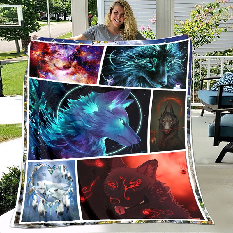 

Art Fantasy Wolf Soft Plush Sofa Bed Throwing Cartoon Picnic Blankets Modern Flannel Blanket Gedruckt Bettdecke Geschenk Gift