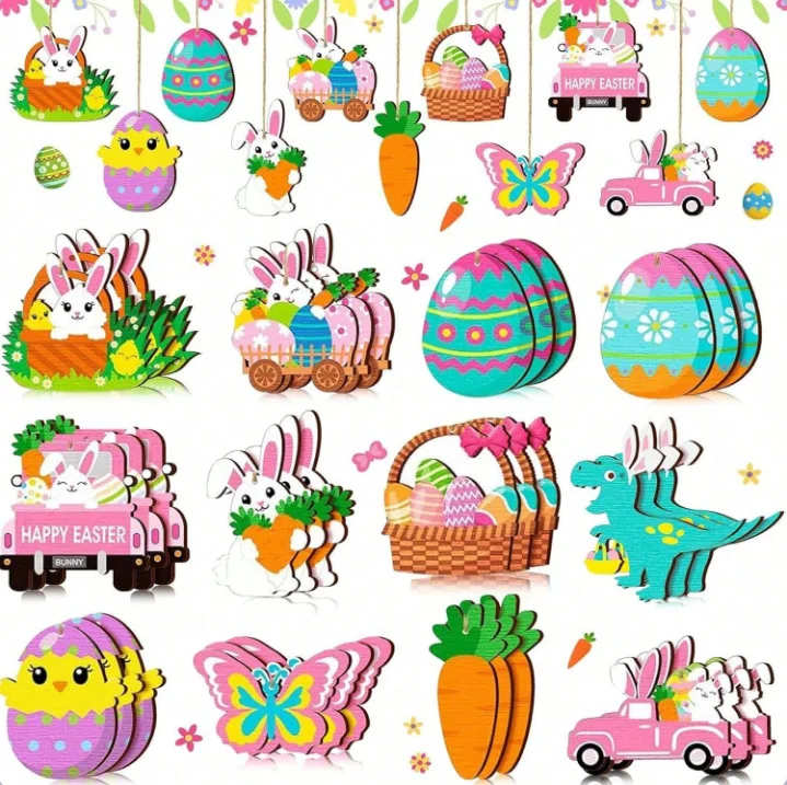 Kit De 264 Piezas De Manualidades De Pascua – Colgantes De Madera Para Pintar Con Cuerdas, Pompones, Lápices Y Accesorios, Ideal Para Decoración Y Actividades Creativas Con Niños