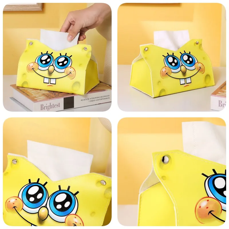 SpongeBob SquarePants Cartoon PU Tissue Boxes Cover Napkin Tissue Paper  Storage Boxes Car Home Living Room Bathroom Decoration