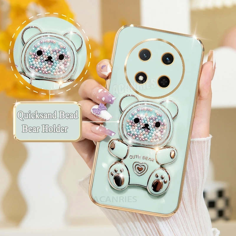 Magic7lite Luxury Quicksand Bear Holder Plating Silicone Stand Case