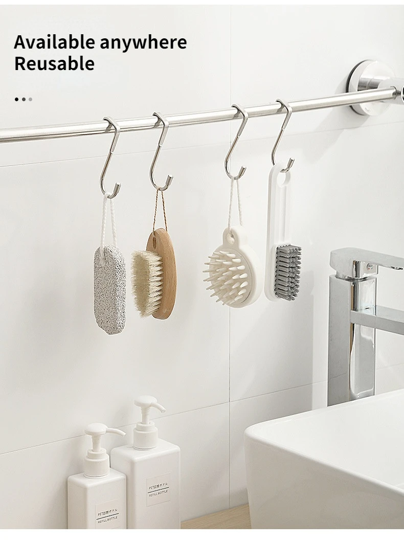 Description Picture 3 of item304 Stainless Steel Hook Double S-Shape Hook Free Punching Kitchen Bathroom Cabinet Door Without Trace Hook Towel Storage Hange