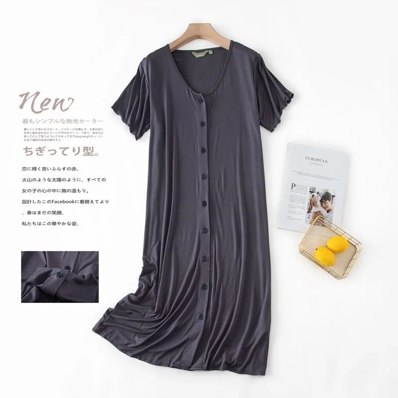Nightshirt Short Sleeve Nightgown for Women Button Down Sleepwear Classical Nightdress Comfy Sleep Dress Sleepshirt Pajama Dress