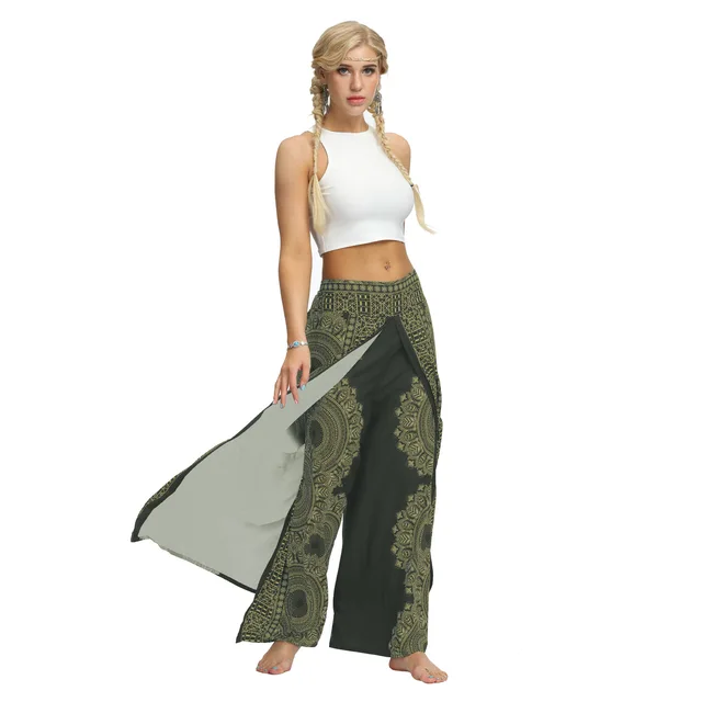 Ethnic style printed loose wide-leg pants women's fitness exercise yoga pants workout clothes trousers women YEA015