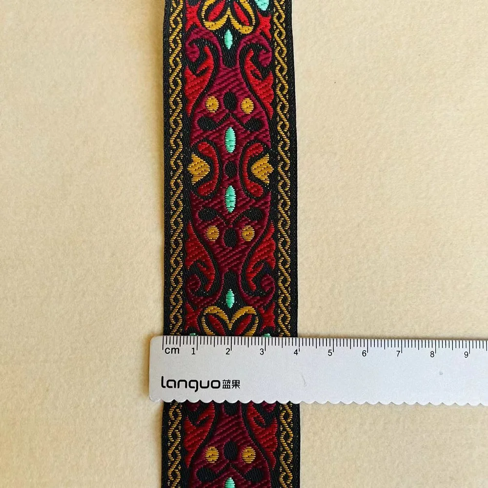 10Yards/Lots Woven Jacquard Ribbon Trims Flowers Red Totem Pattern For Curtain And Clothing Accessory Size 4cm LS-2699