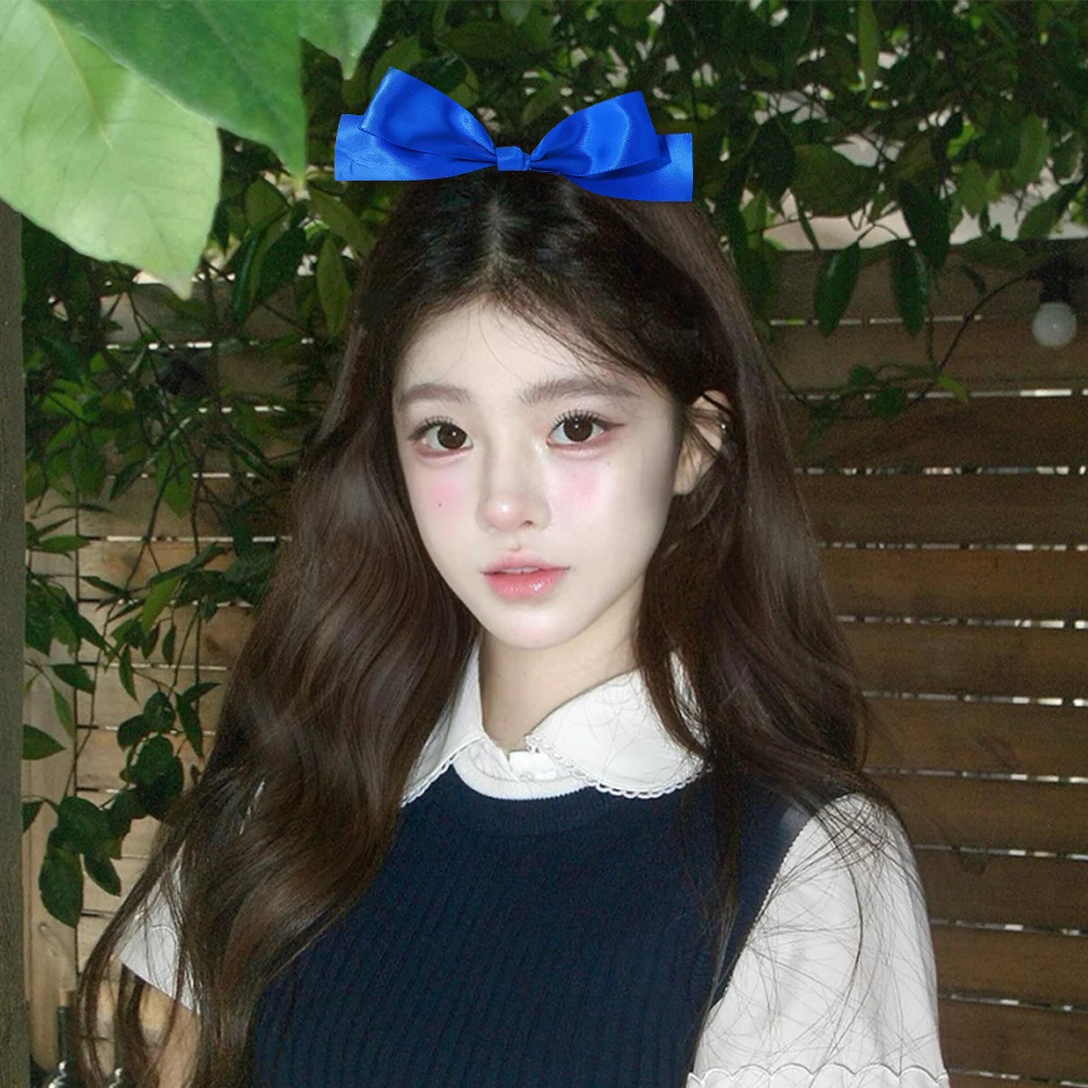 큰 새틴 리본 헤어 클립 로얄 블루 헤어 바레트 스쿨 유니폼 파티 헤어 액세서리 2개 세트 패션 소녀 선물 귀여운