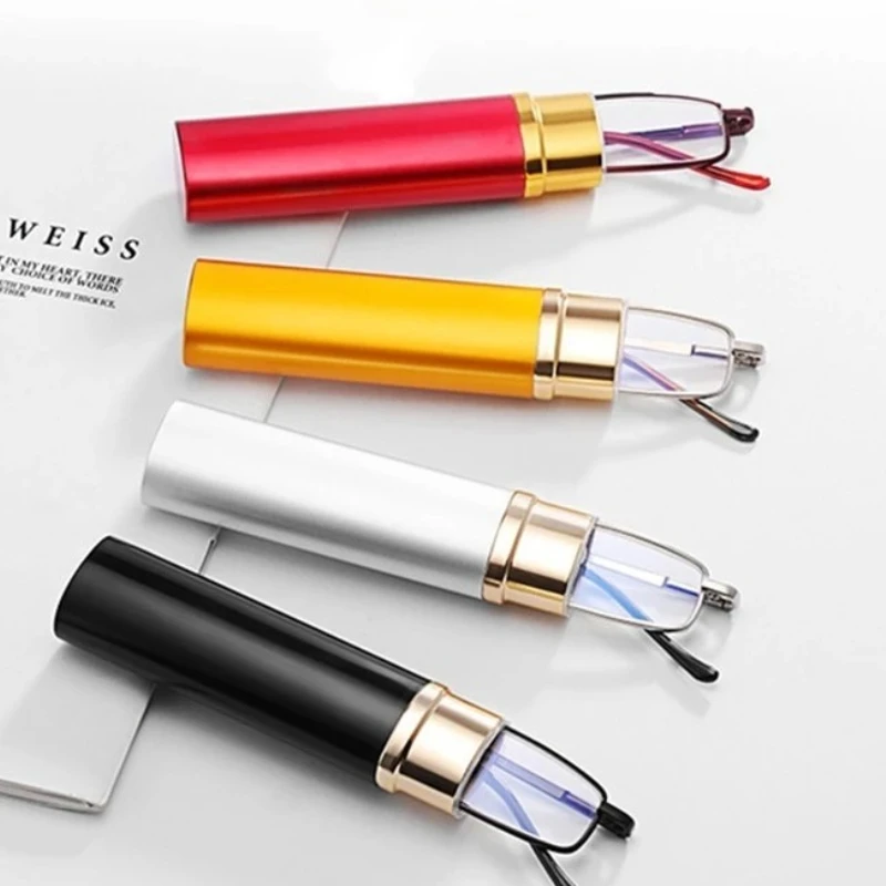 Ultralight Metal Frame Anti-Blue Light Reading Glasses with HD Lenses and Portable Pen Holder