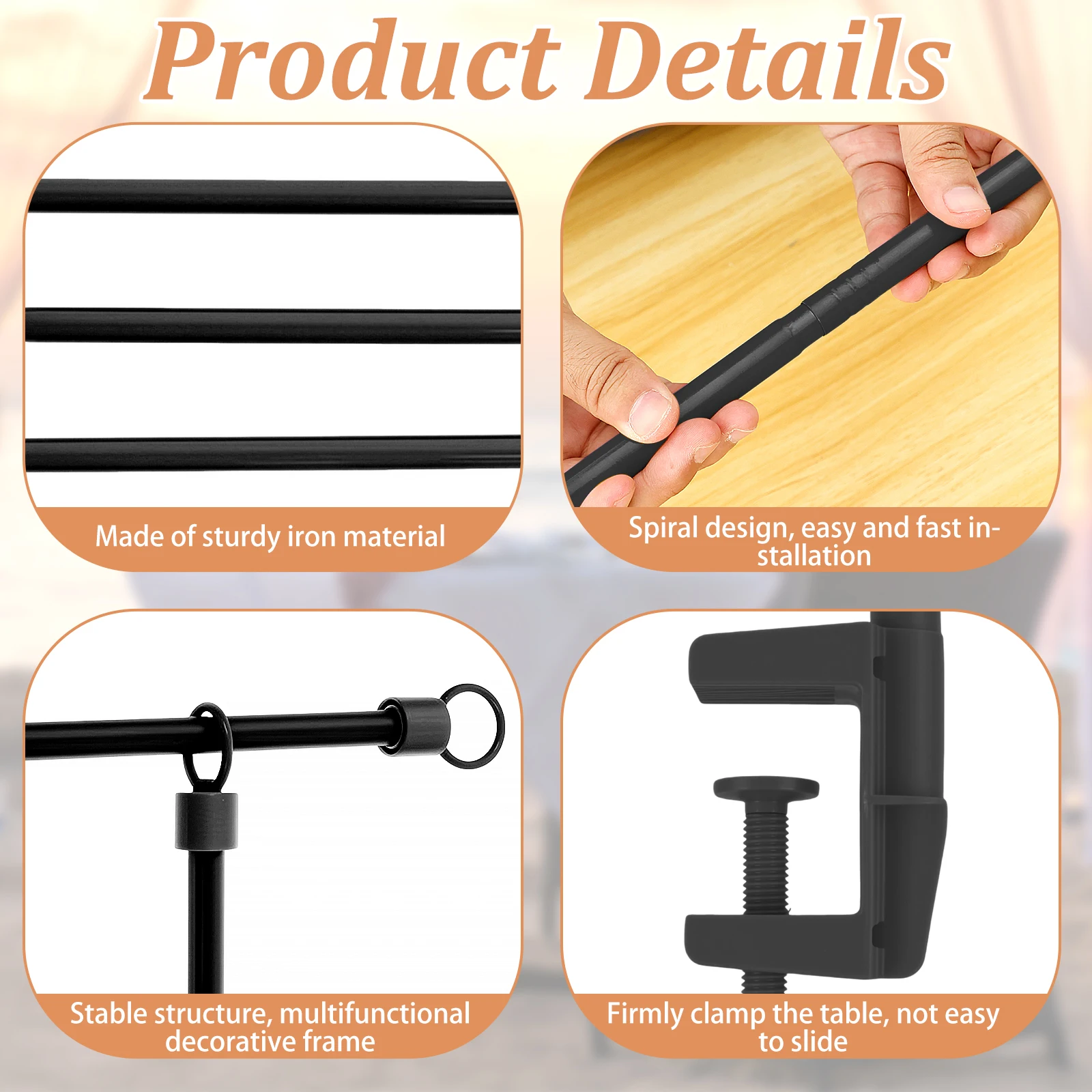 Over The Table Rod Stand with Clamps Adjustable 31"-98" Width Black Golden Table Arch Stand Hanging for Wedding Birthday Party