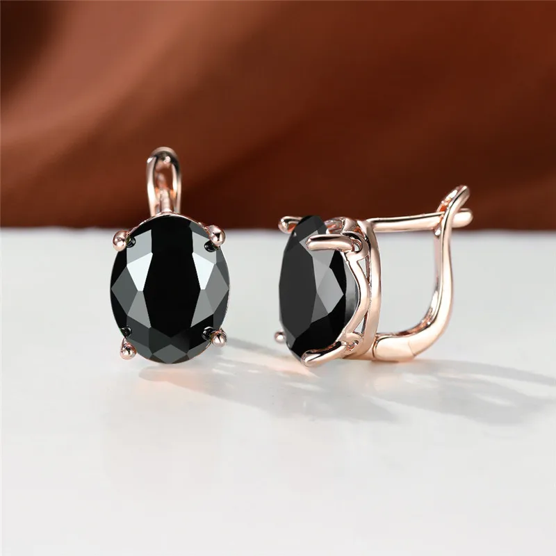 Crystal Female White Oval Stone Clip Earrings Rose Gold Color Multicolor Zircon Fashion Wedding Jewelry For Women