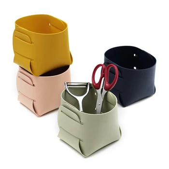 Office Desk Leather Storage Bucket, Miscellaneous Storage Box, Pen Holder