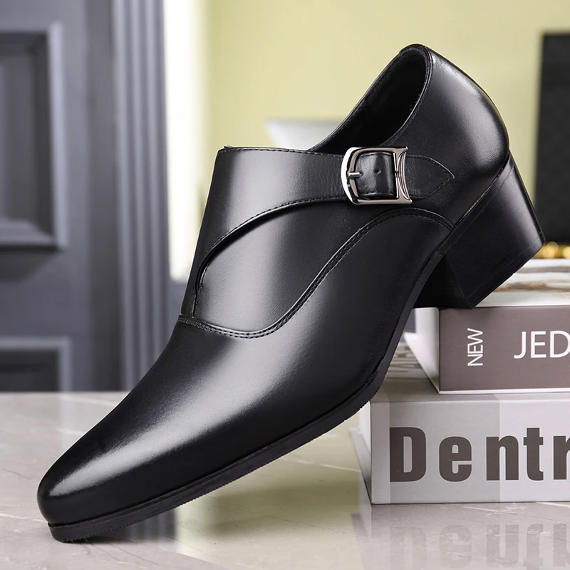 

British Style Heightened Breathable Men's Shoes Spring/Autumn Men's Business Casual Shoes Genuine Leather Pointed Shoes Designer