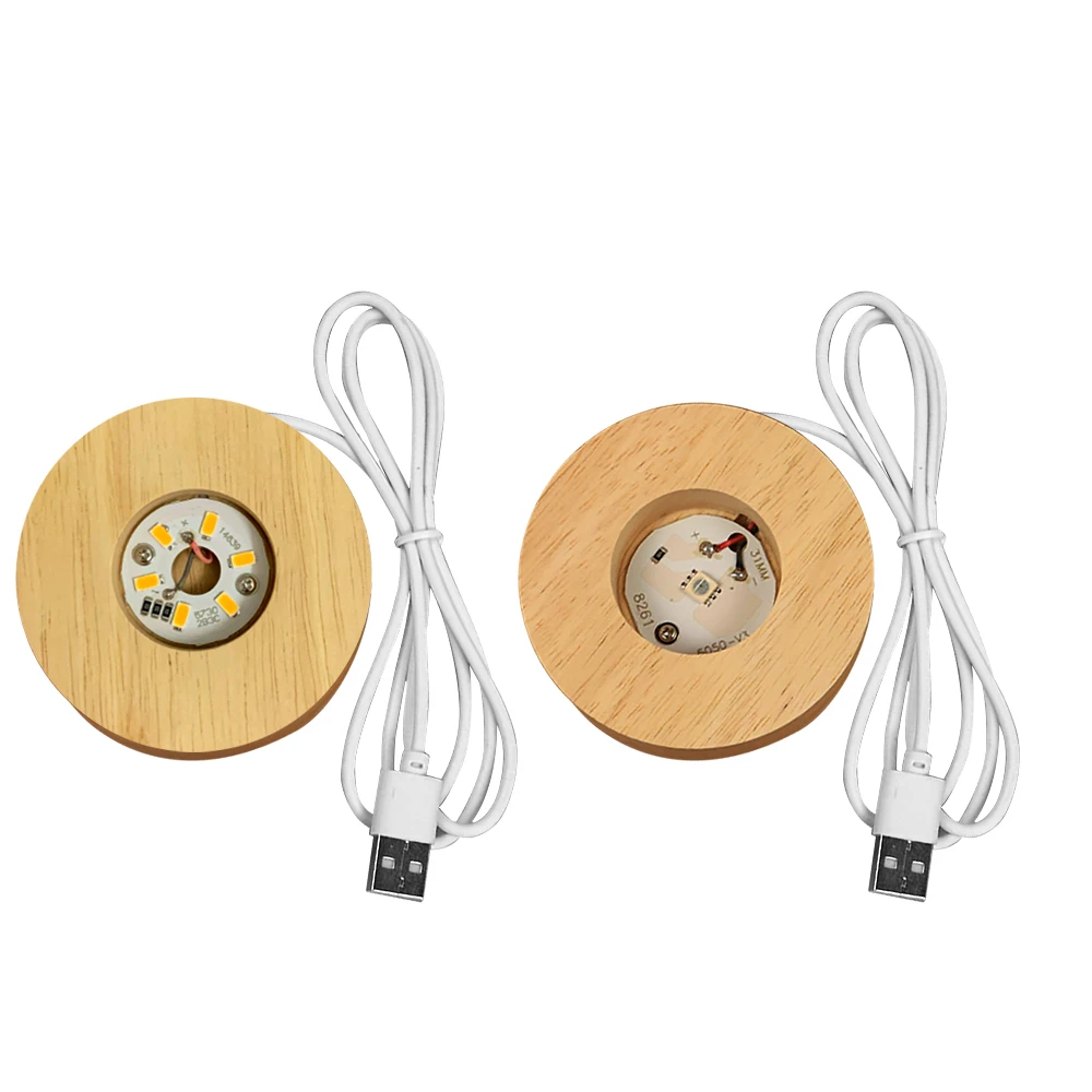 

2Pcs 7/6cm Home New Wood Light Base USB Wooden LED Light No Rotating Display Stand