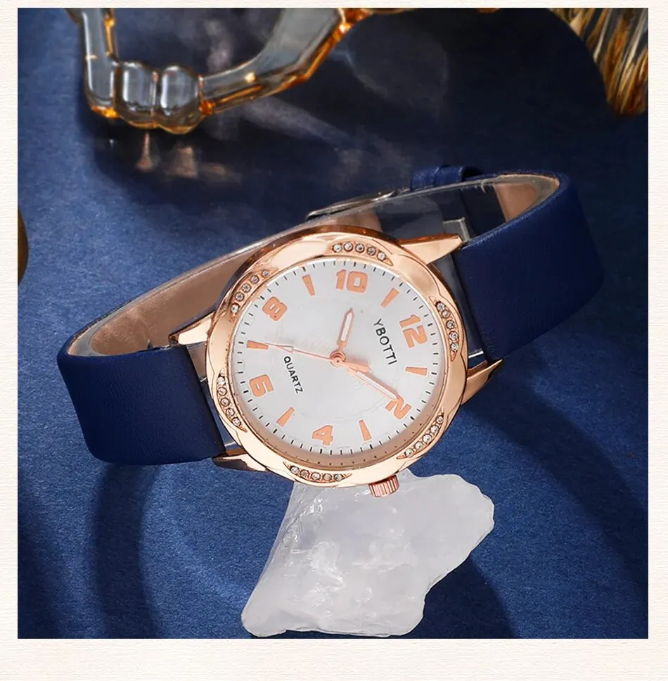 Se10e5b16bdfc4276878b13f06bd2a024G Women's Fashion Quartz Watch Female Clock Blue Leather Band Luxury Brand Design Women Watches Simple Ladies Dress Wrist Watch Mallzona