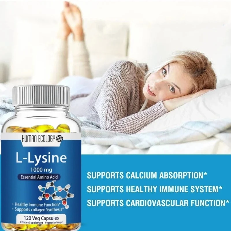 Human Ecology Llysine 1000mg 120 Tablets Enhanced Absorption Collagen Support Skin Lip Integrity