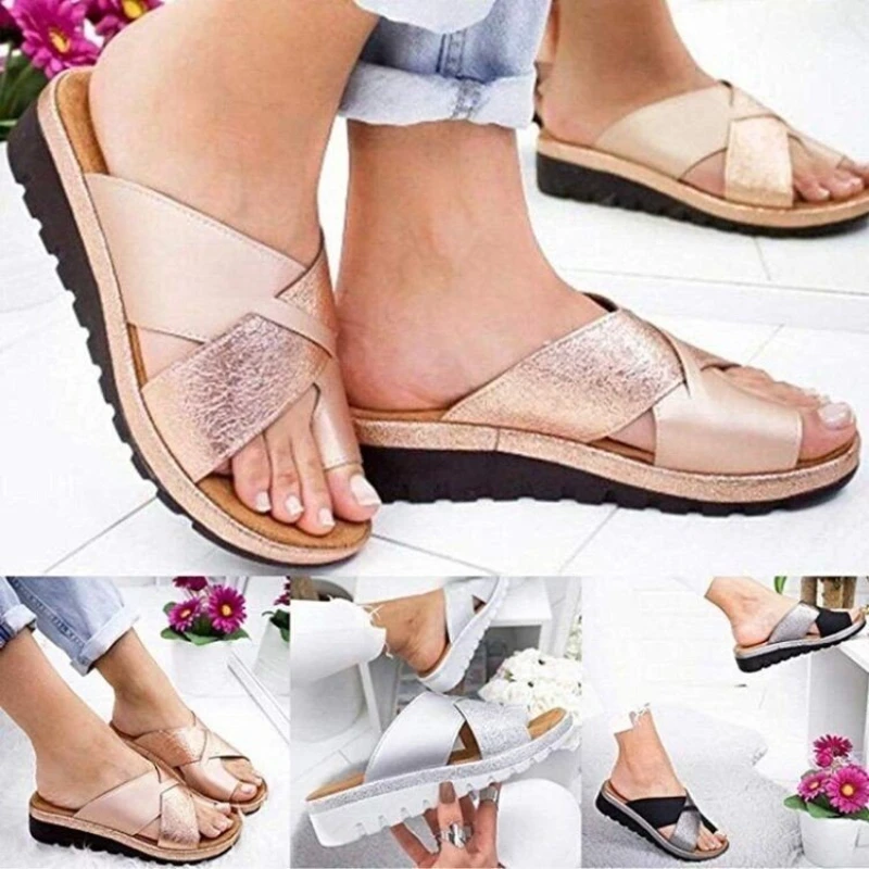 

Spring and Summer New Solid Color Women's Sequins Thick Bottom Cross Toe Women's Sandals