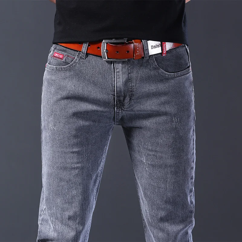 Men Comfortable Cotton Fashion European American Style Stretch Jeans Luxury Men's Denim Pants Slim Straight Grey Denim Pants 5