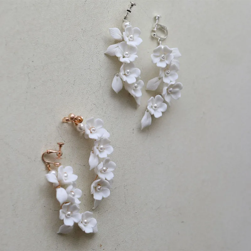 SLBRIDAL Handmade Ins Style Sparkling Crystal Rhinestones Porcelain Flower Pearls Bridal Wedding Earring Women Girls Earrings 3