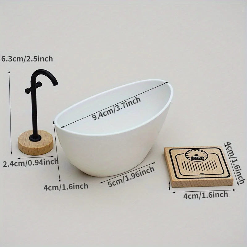 3PCS 1:12 Mini Furniture Doll Room Bathroom Scene Bathtub Faucet Weight Scale Furniture Play House Toys 2