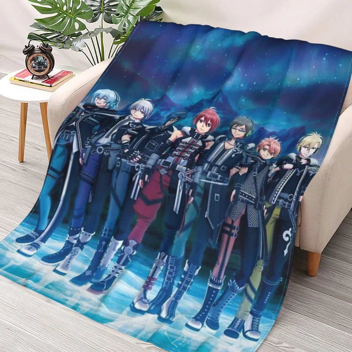 

Idolish7 Black Or White MR.AFFECTION Throws Blankets Collage Flannel Ultra-Soft Warm picnic blanket bedspread on the bed
