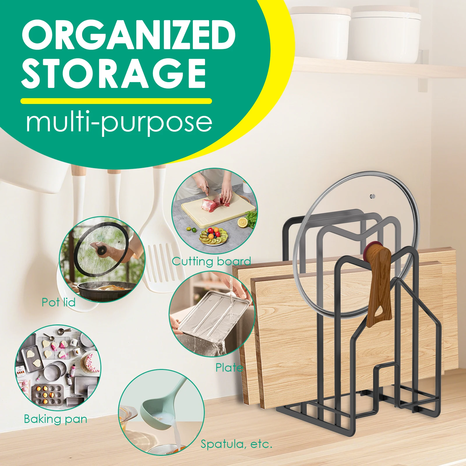 2 Pcs Cutting Board Holder Multi Layer Shelf Rustproof Cutting Board Stand Pot Lid Storage Rack Kitchen Organizer Shelf for Home