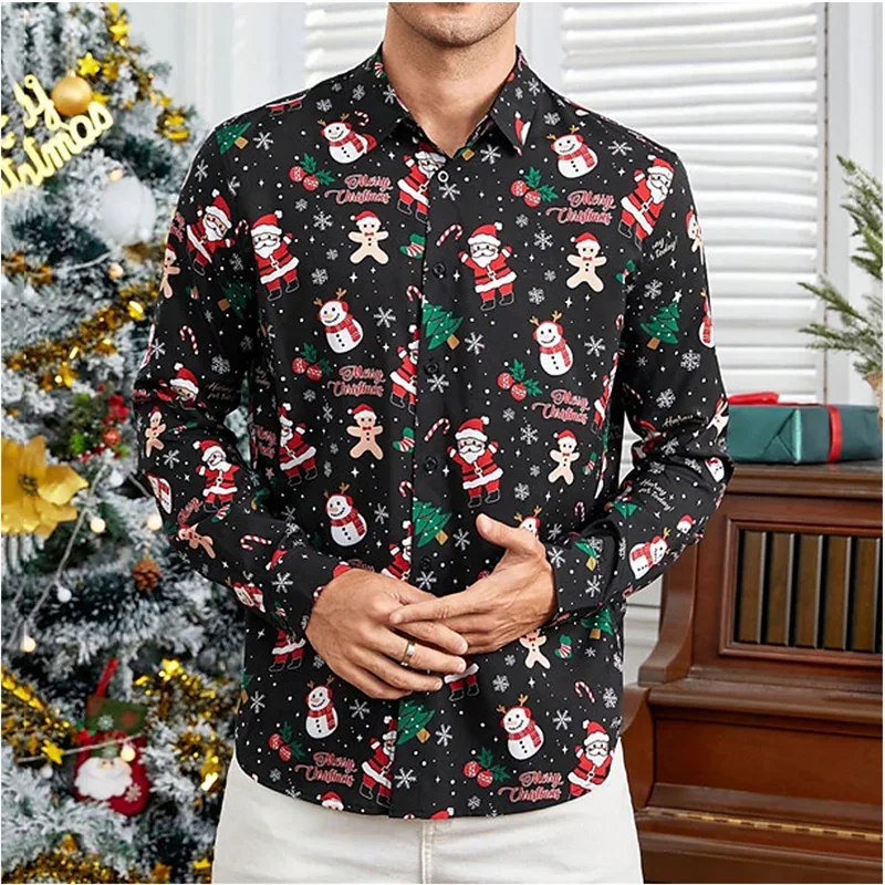 

Christmas Shirt Snowman HD Pattern High Quality Fashion Men's Shirt Buttons Designer Design Tops Men's Lapel Plus Size 2024