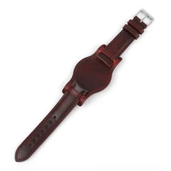Retro Handmade Genuine Leather Watch Strap in Matte Brown Coffee - 21mm (Wnd Red)