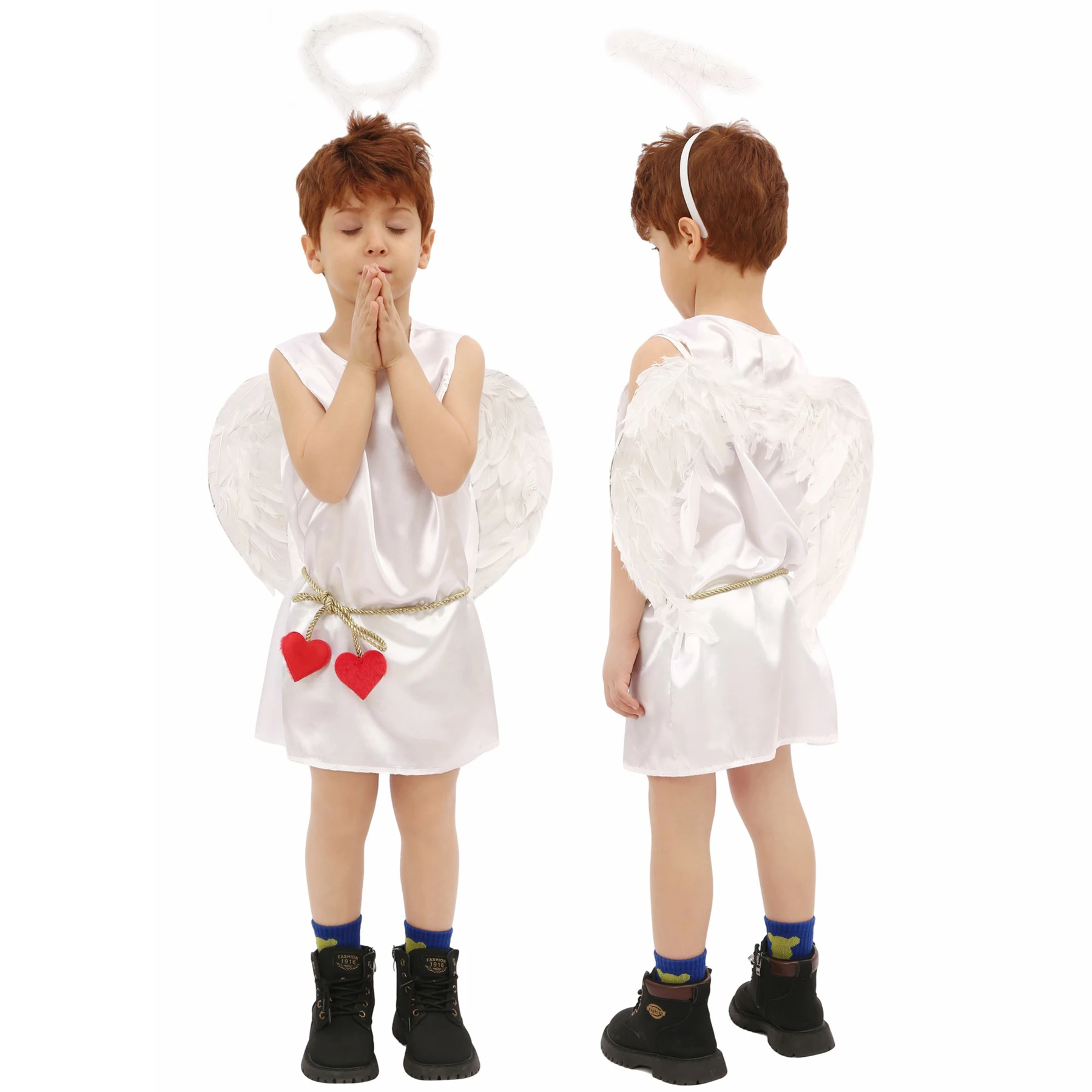 

Cosplay Cupid Costume for Kids Valentine'S Day Angel Halo Headband Wings Set Love God Prince Boys Halloween Christmas Party