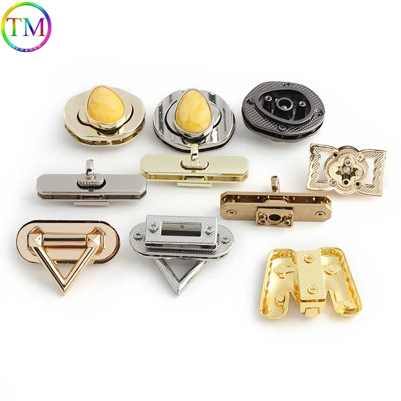 Triangle/Oval Shape Metal Rectangle Twist Turn Lock Clasp For Bag Handbags Purse Closure Buckle DIY Hardware Wallet Accessories