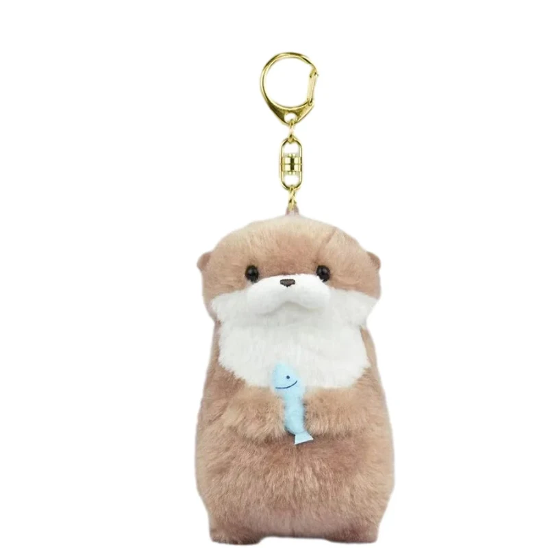 Cute Otters Holding Fish Plush Doll Keyrings Lightweight Hanging Pendant Props For School Bag Key Wallet Doll Toy Gifts 11cm 6