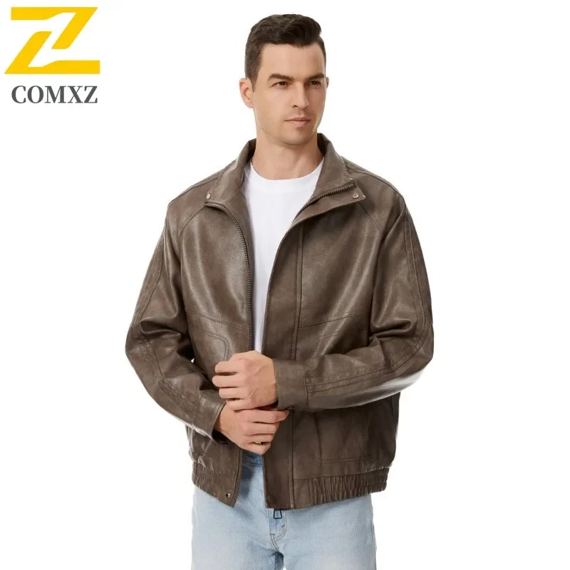 Unisex Embroidered PU Leather Jacket Stand Collar Loose Fit Biker Pilot Coat Streetwear American Style Motorcycle Outerwear 2025