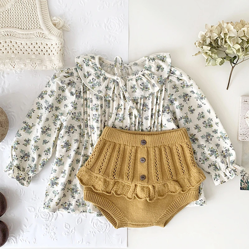 0-4Yrs Knit Baby Shorts Autumn Baby Clothes Toddler Girls Knit Shorts Ruffle Bloomers Infant Ruffle Children Clothing
