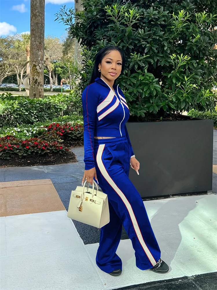 Wmstar Two Piece Set Women Pants Sets Casual Top Loose Stretch Zipper Long Sleeve Fall Clothes New Style Wholesale Dropshipping