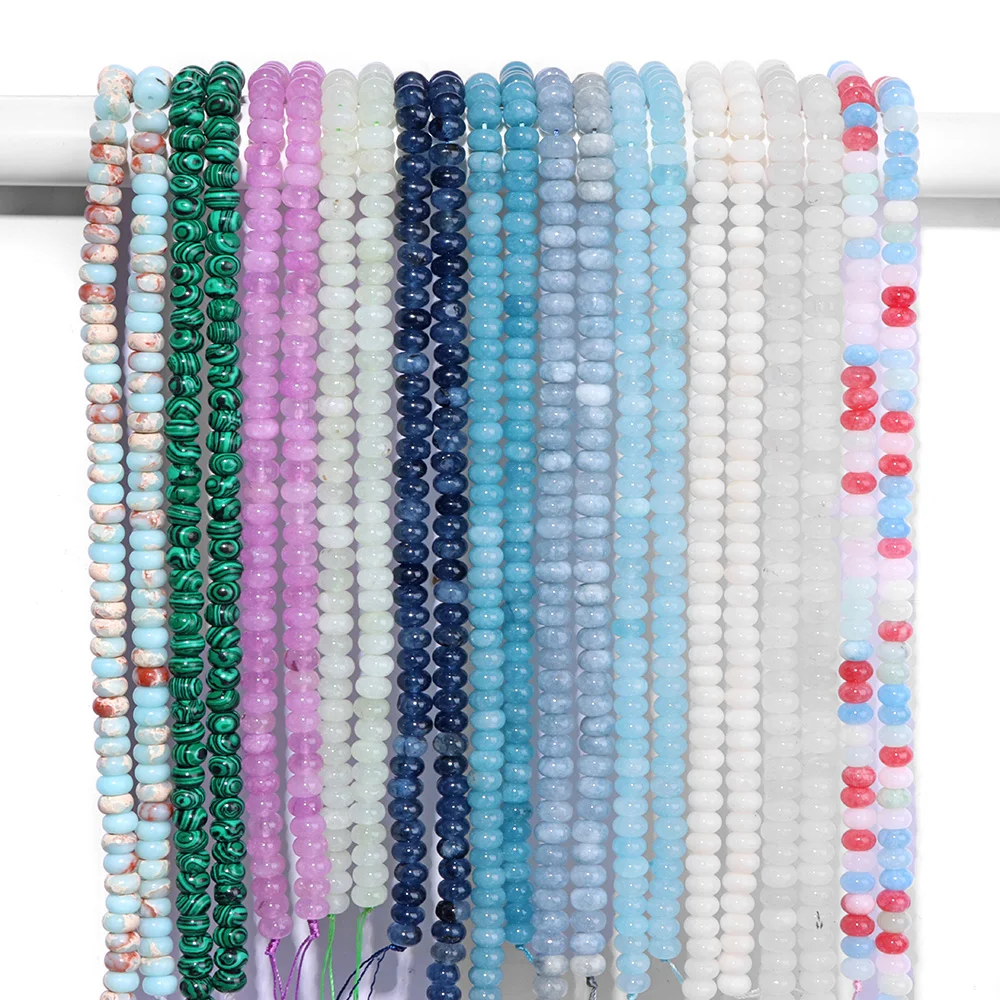 자연 Rondelle 스톤 비즈 5*8mm Jaspers Angelite Jades Morganite 느슨한 드럼 보석 구슬 보석 만들기 DIY 팔찌 목걸이