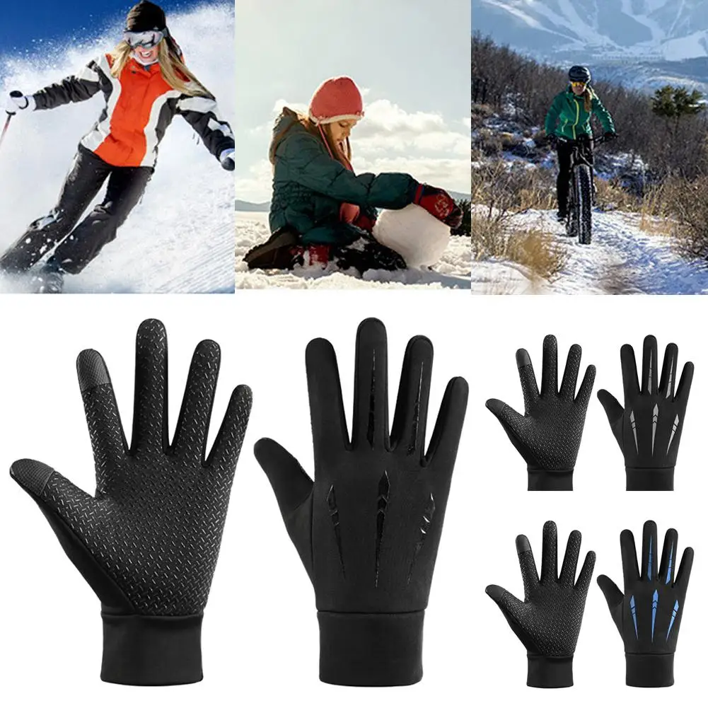 

New Winter Cycling Sports Gloves Men Women Water Splash Anti-Slip Driving Zipper Windproof Skiing Screen Motorcycle Touch W O9T3