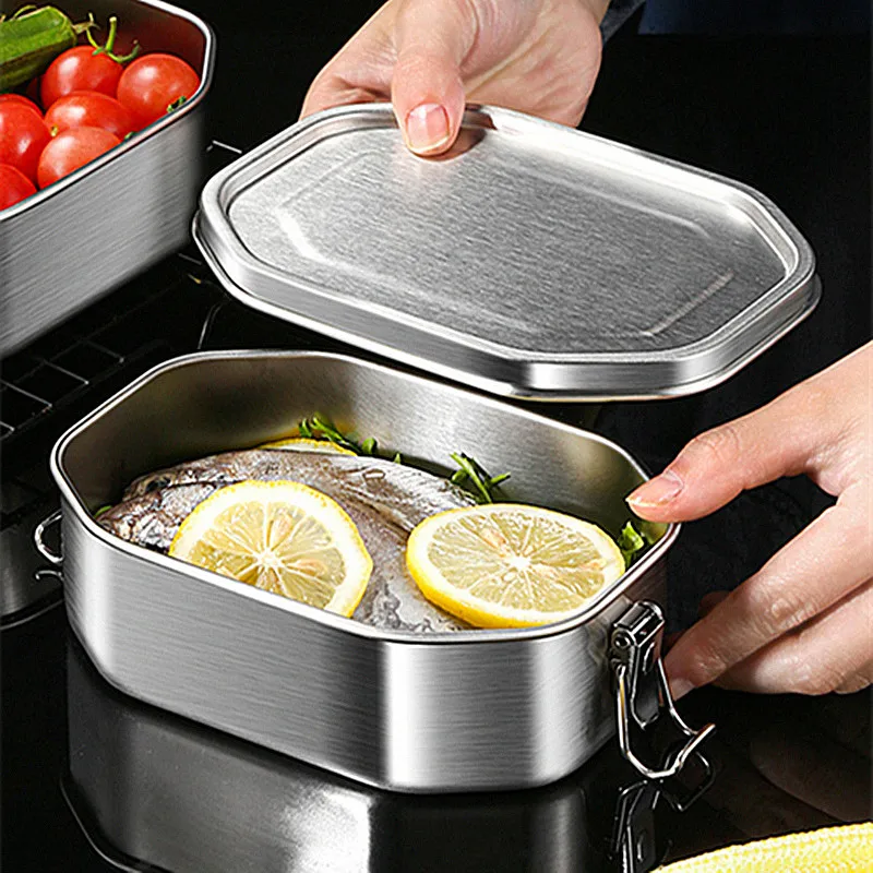 

304 Stainless Steel Square Lunch Box Sealed Leak-proof Keeping Fresh Bento Food Storage Container for Office Worker Student