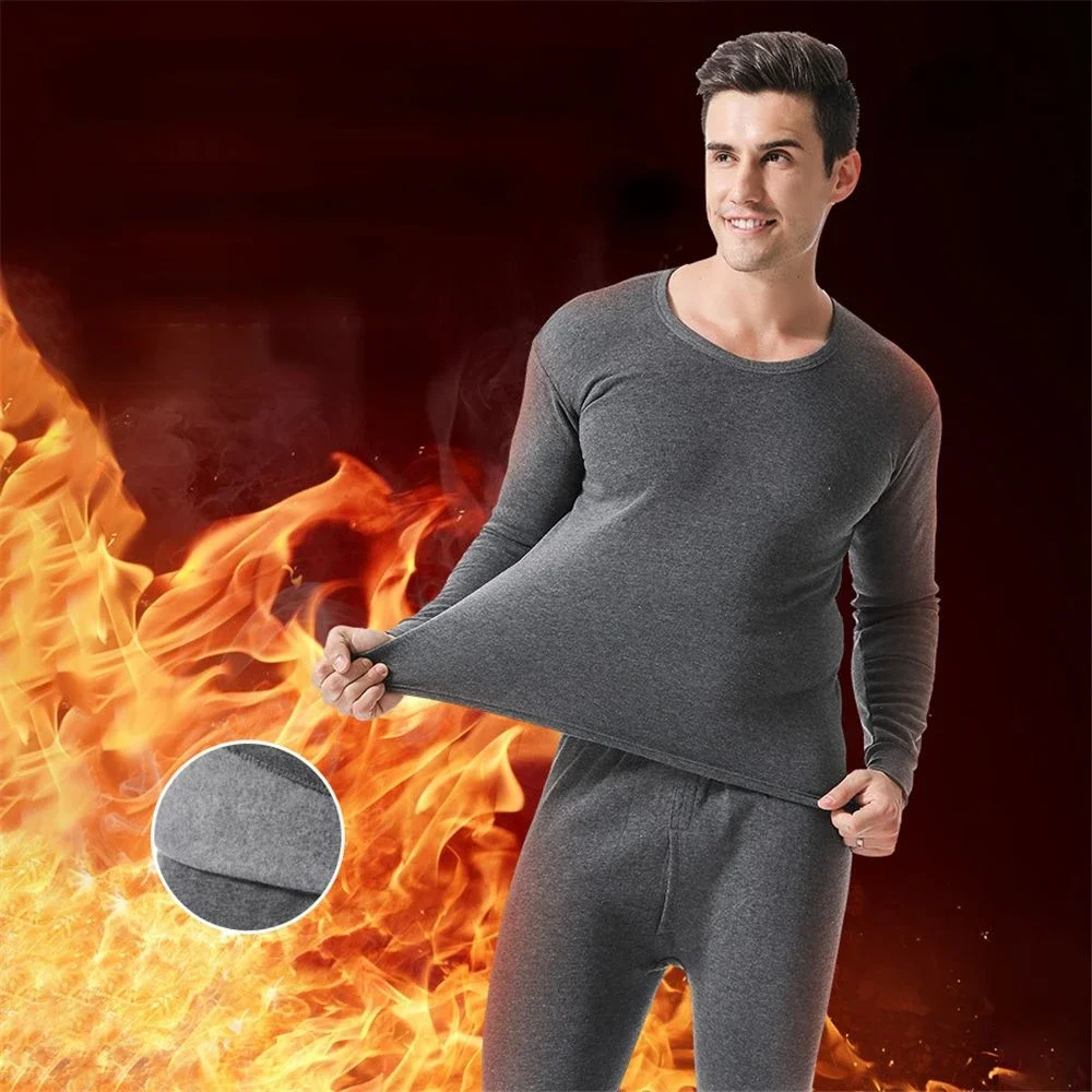 

Winter Men Thermal Underwear Set Soft Cotton Fleece-lined Warm Panels Long Johns Top Bottom Set Thermo Clothing Pajamas