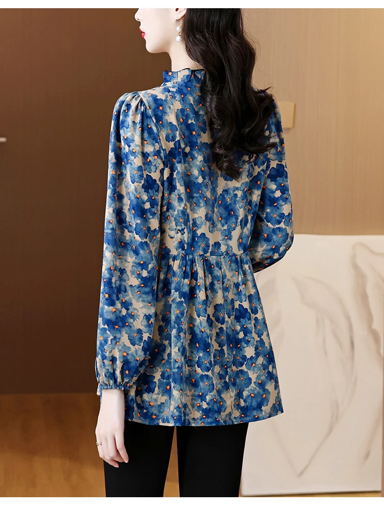 Loose Clothes Women 2024 Autumn Elegant Office Lady Button Basic Shirts Casual Retro Vintage Ruffles Tunic Peplum Tops Blouses