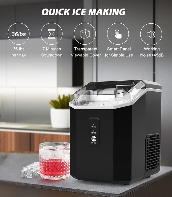 Nugget Countertop Ice Maker with Soft Chewable Ice, 34lbs/24H, Pebble Portable Ice Machine with Ice Scoop, Self-Cleaning - Silver