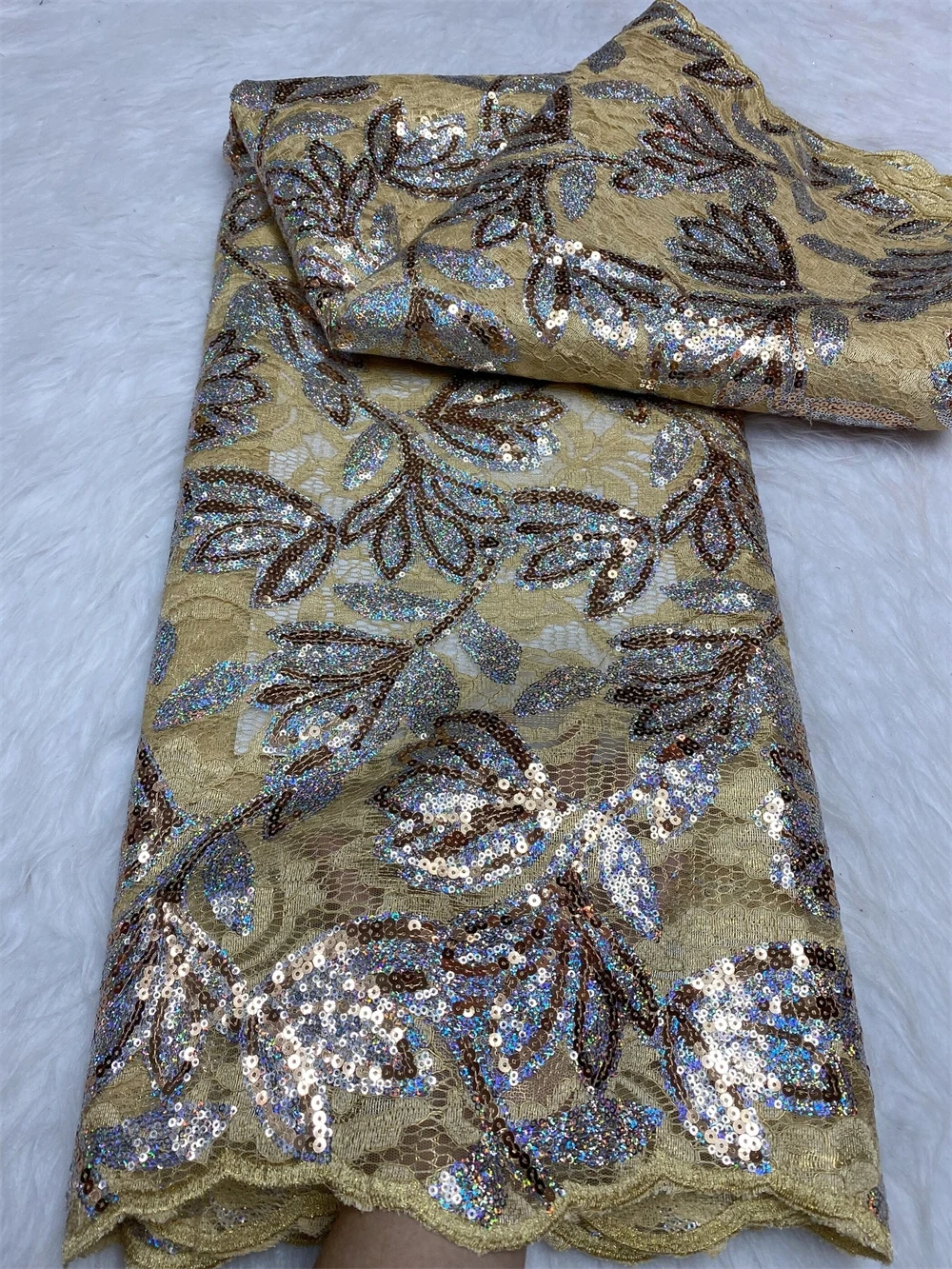 

High Quality 2024African Nigerian Lace Fabric Embroidery Tulle Pure Wedding Party Dress Guipure SequinsFor Sewing 5yards